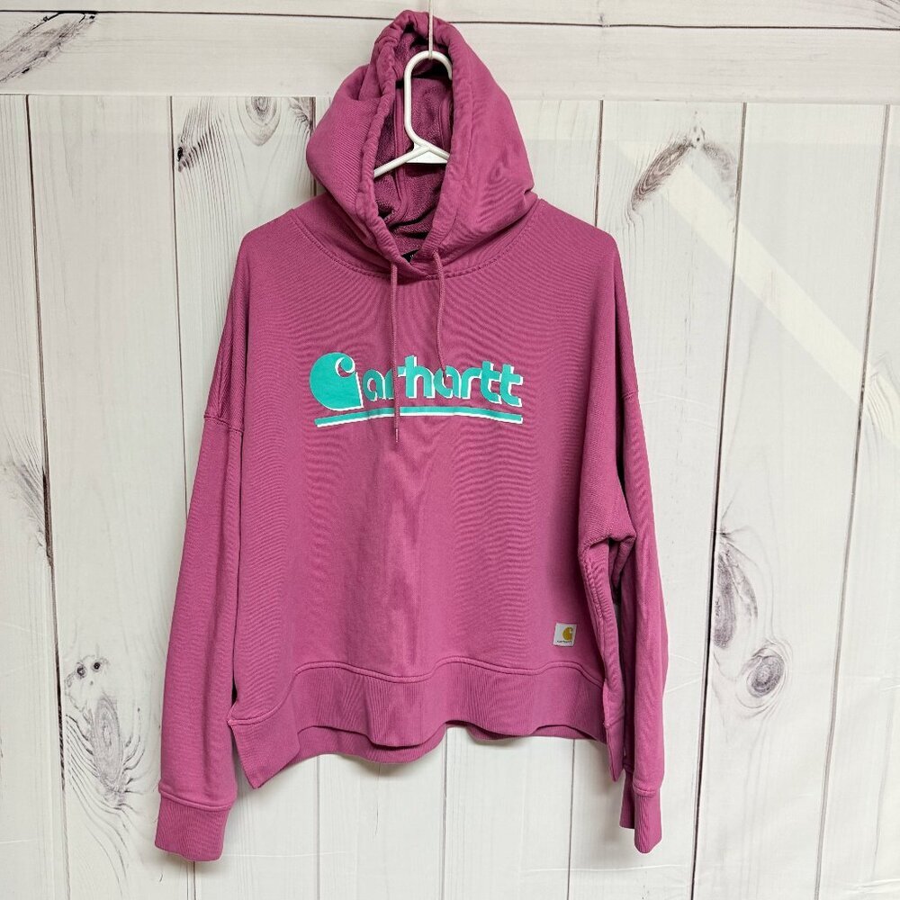 Carhartt Womens Tencel‎ Loose Fit Cropped Hoodie XL Woodrose Pink Graphic EUC